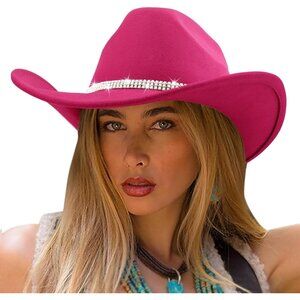 Women's Pink Western with Braided Band Buckle Classic Fedora Felt Cowboy Hat